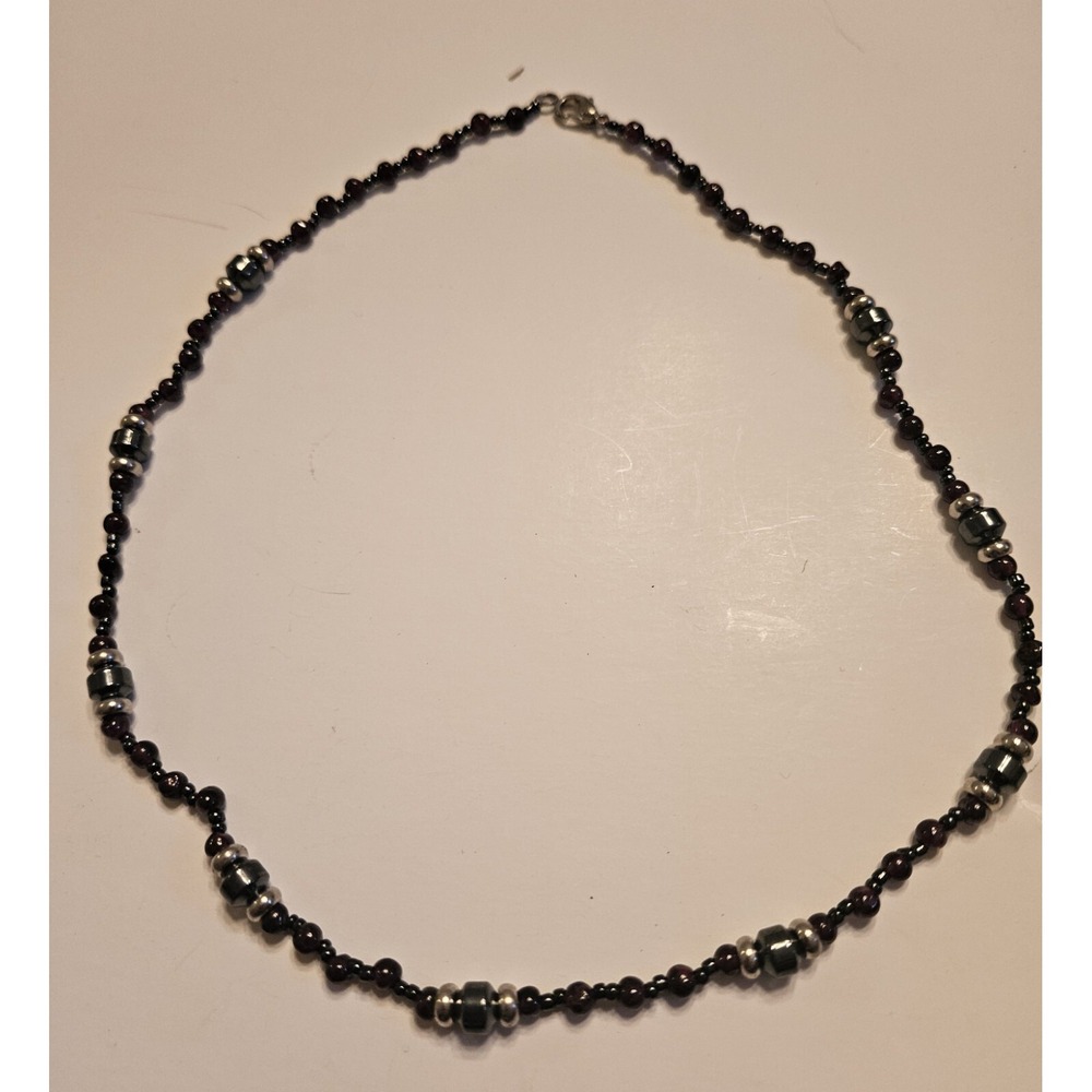 Beaded Dark Red Multicolor Necklace 18 inches Boho Artsy Nature